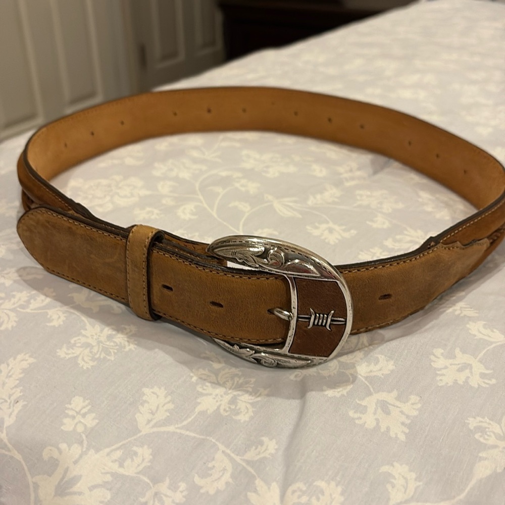 Justin Mens Western Leather Fenced In Western Belt Size 34